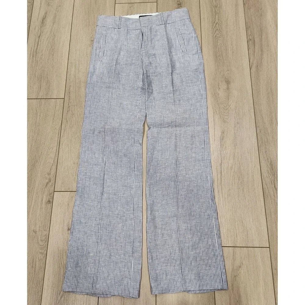 Banana Republic Martin Fit 718 Linen Pants Pinstripe Trousers Blue Women Size 2